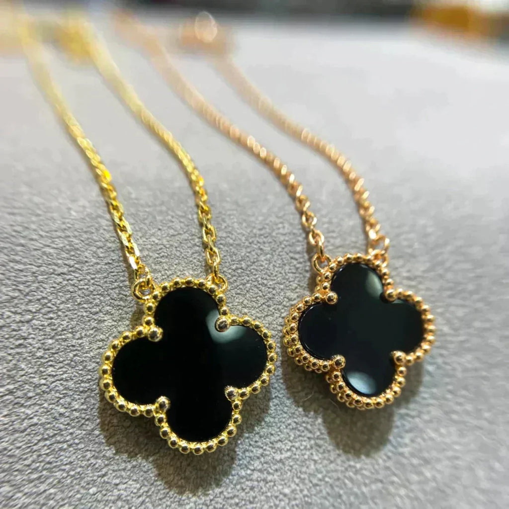 [Marin]COLLIER CLOVER 15MM FLEUR UNIQUE ONYX NOIR
