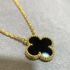 [Marin]COLLIER CLOVER 15MM FLEUR UNIQUE ONYX NOIR