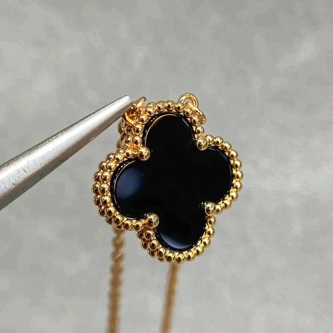 [Marin]COLLIER CLOVER 15MM FLEUR UNIQUE ONYX NOIR