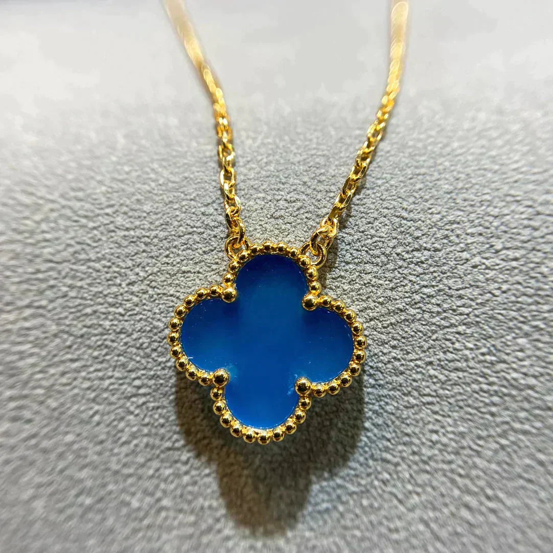 [Marin]COLLIER CLOVER 15 MM AGATE BLEUE