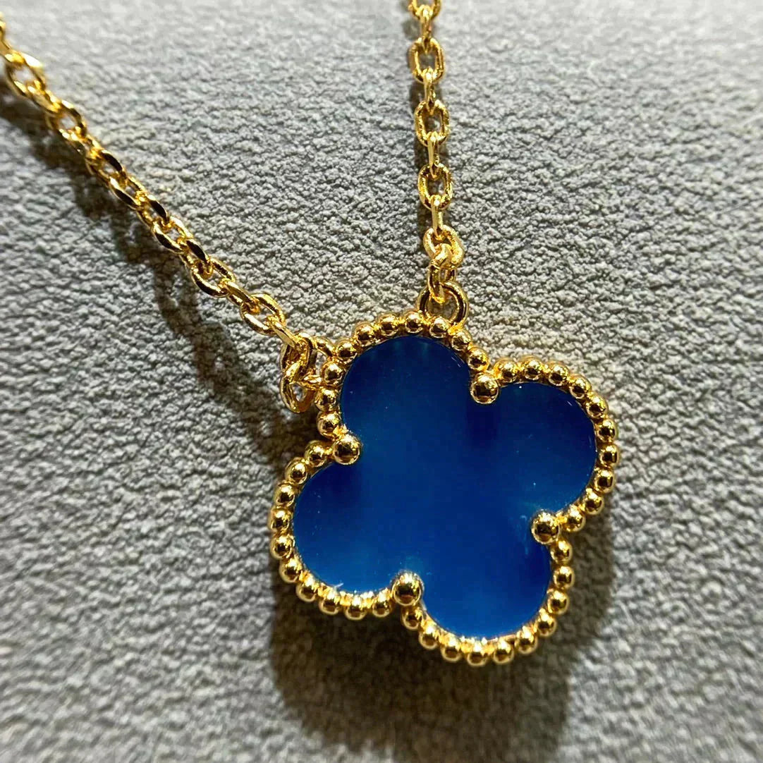 [Marin-Jewelry]CLOVER 15MM BLUE AGATE NECKLACE