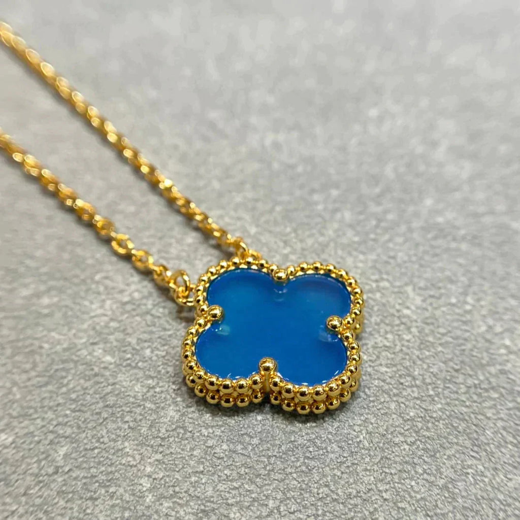 [Marin]COLLIER CLOVER 15 MM AGATE BLEUE