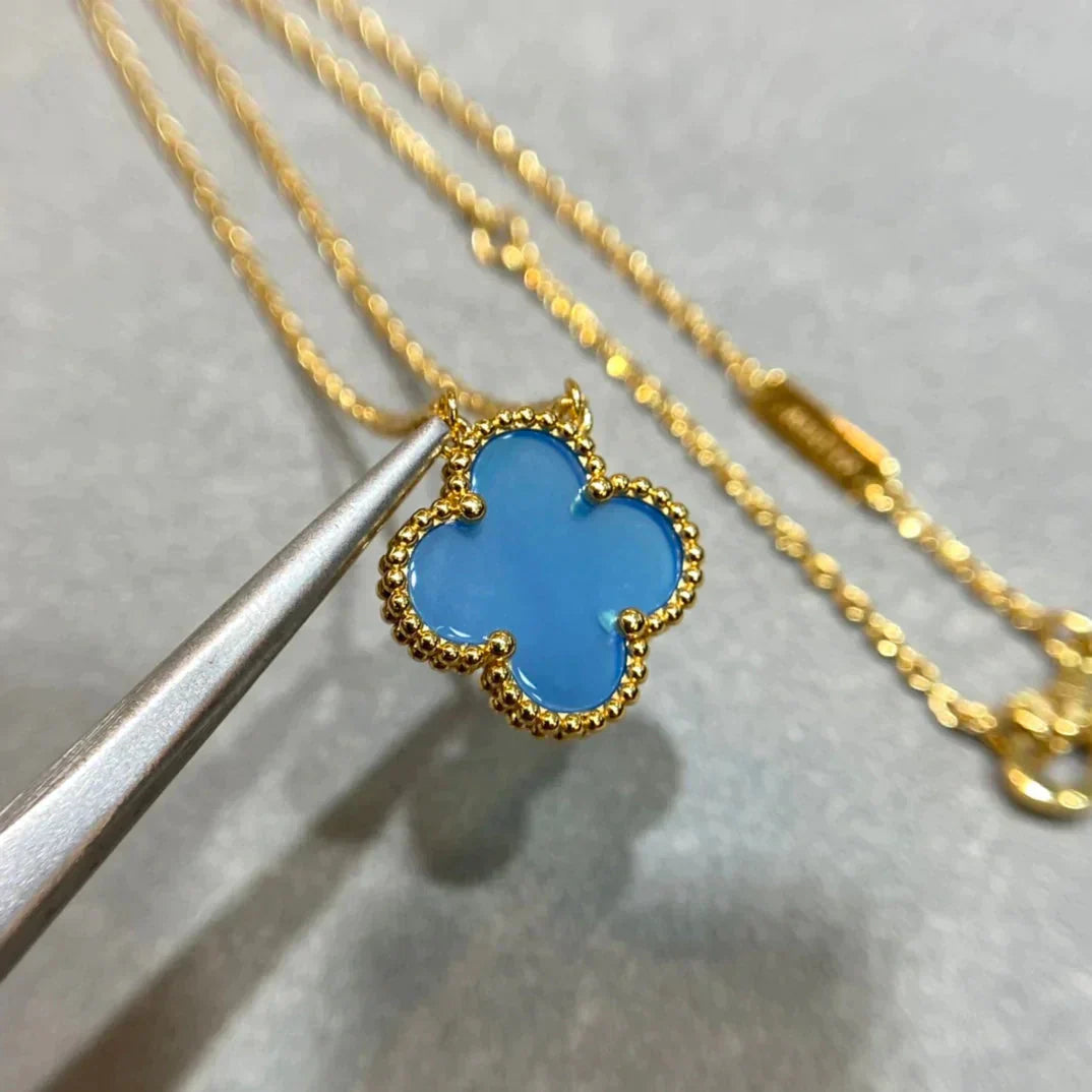 [Marin]COLLIER CLOVER 15 MM AGATE BLEUE