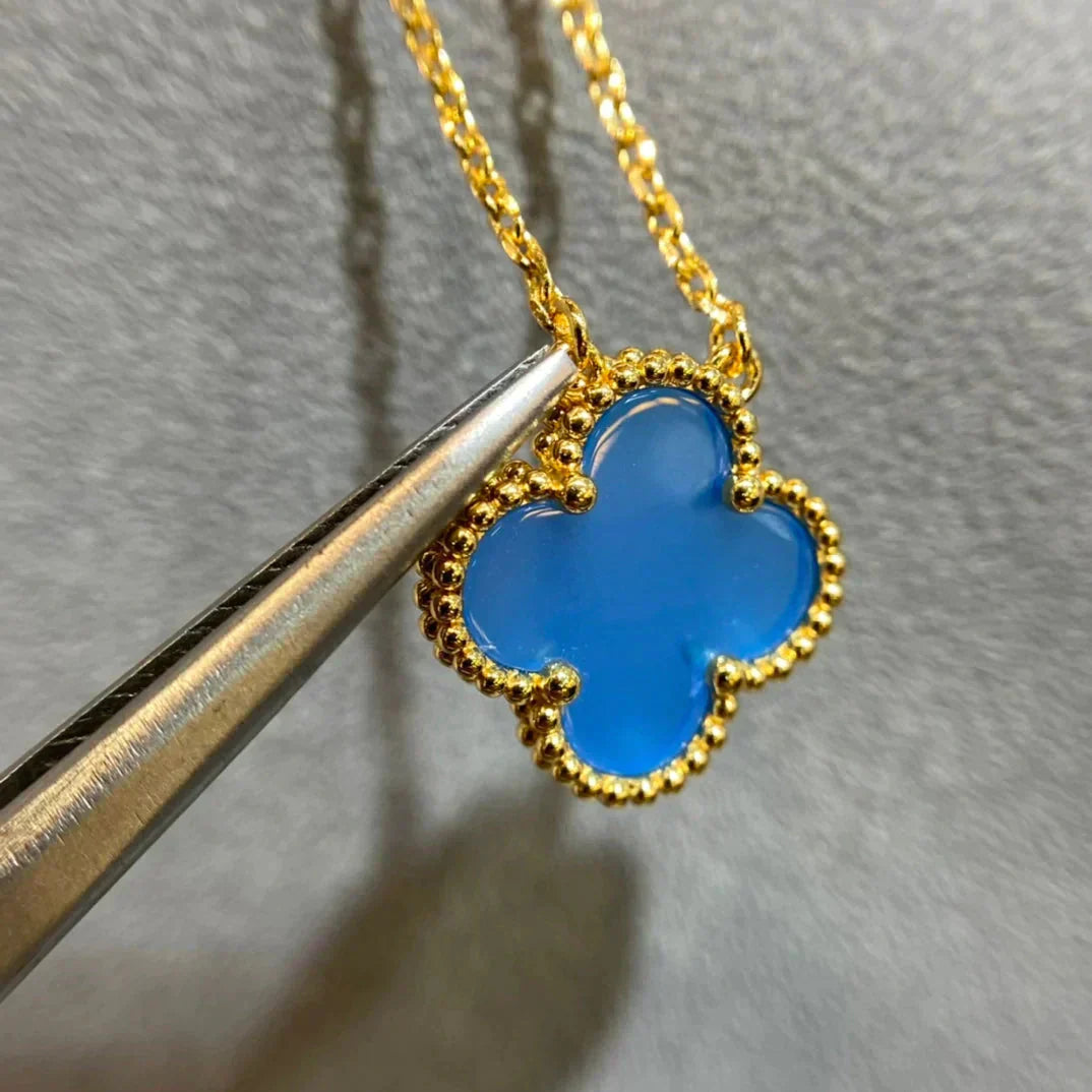 [Marin-Jewelry]CLOVER 15MM BLUE AGATE NECKLACE