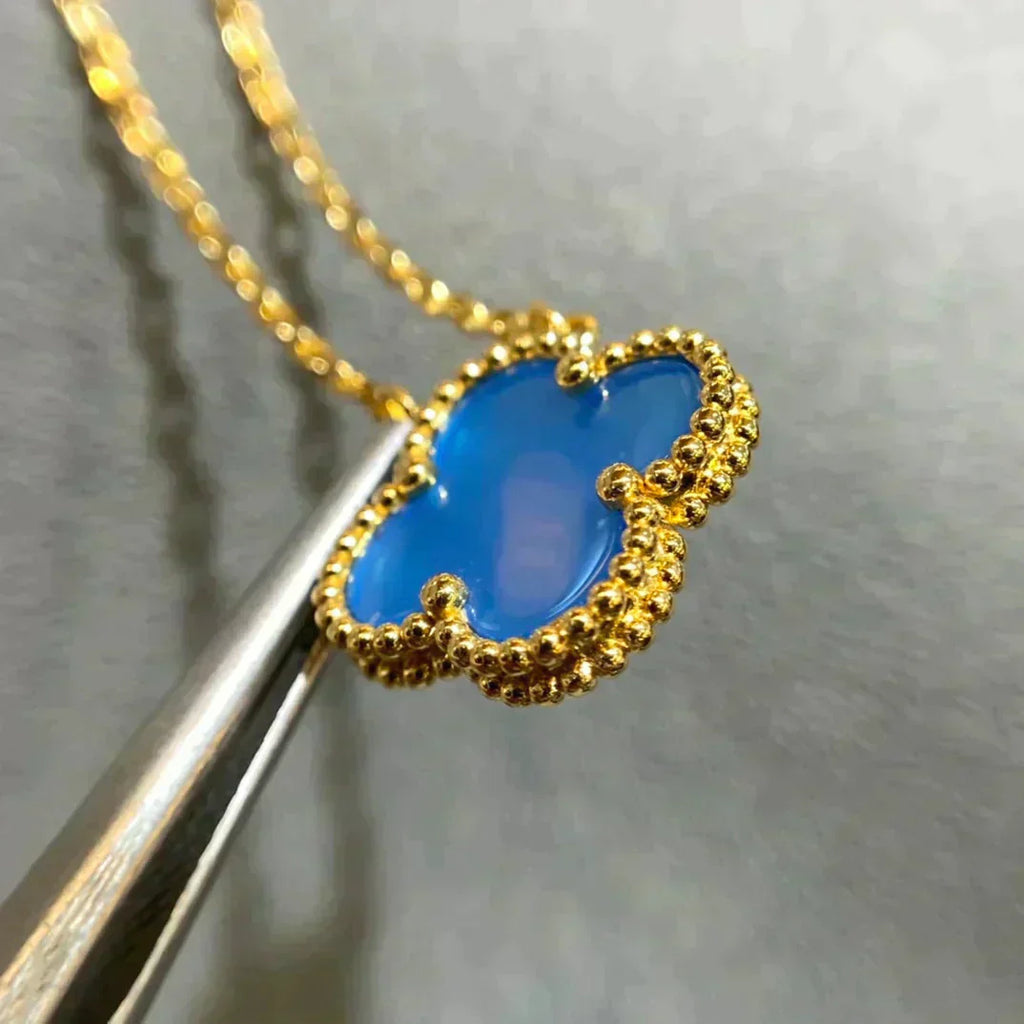 [Marin]COLLIER CLOVER 15 MM AGATE BLEUE