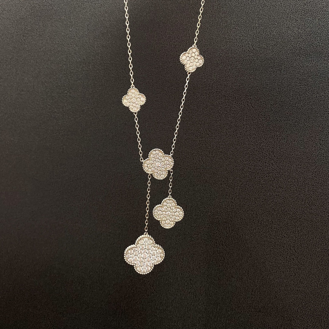 [Marin]CLOVER 5 MOTIFS SILVER DIAMONDS NECKLACE