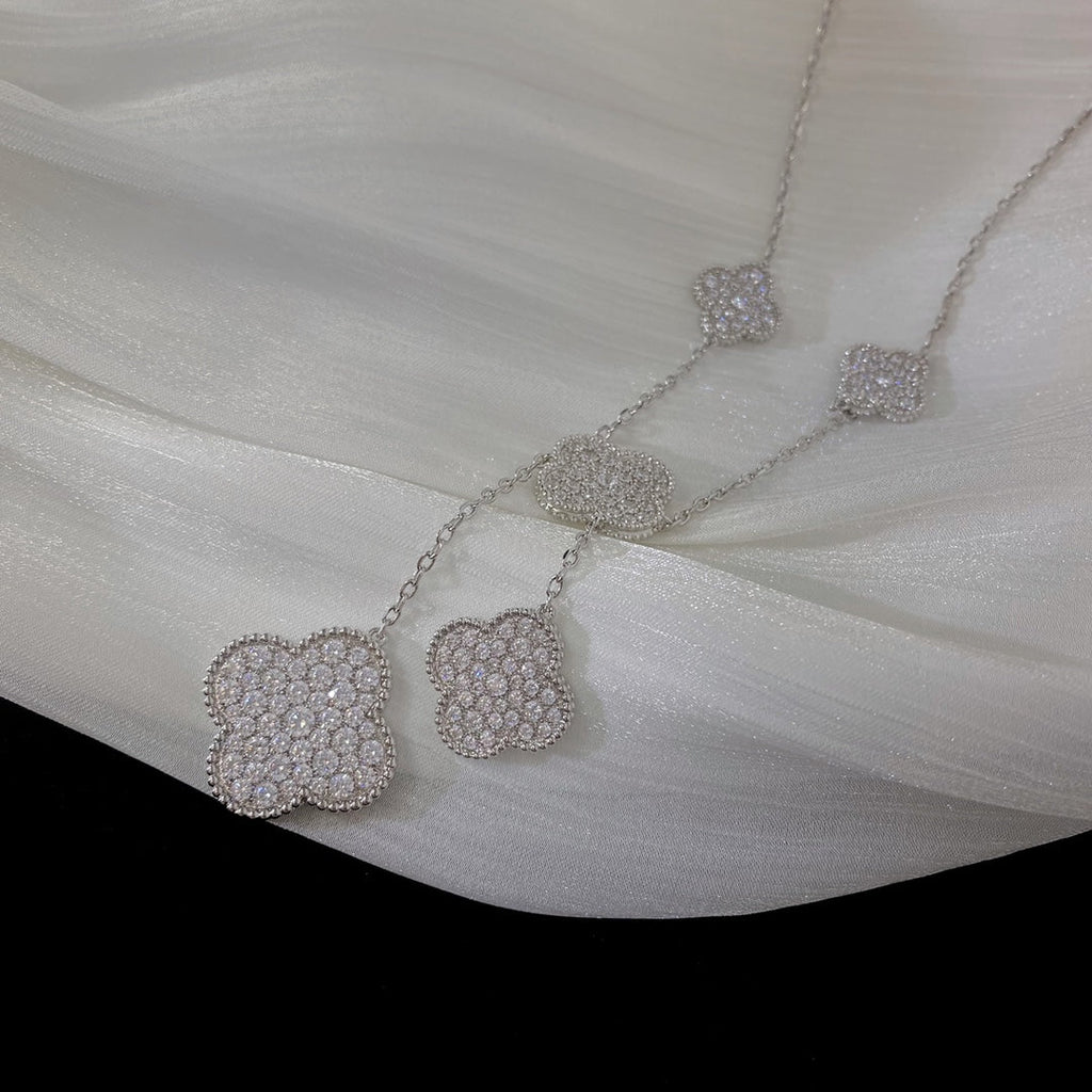[Marin]COLLIER TRÈFLE 5 MOTIFS ARGENT ET DIAMANTS