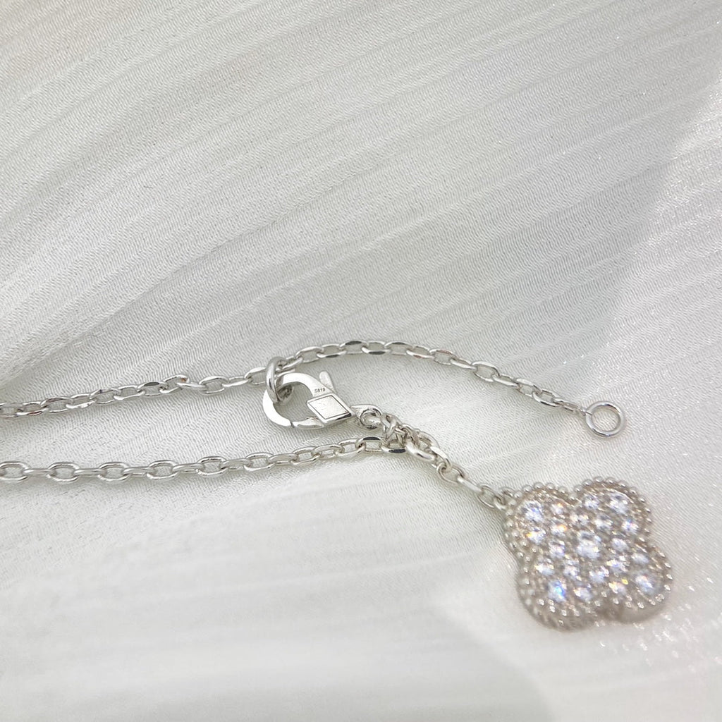 [Marin]COLLIER TRÈFLE 5 MOTIFS ARGENT ET DIAMANTS