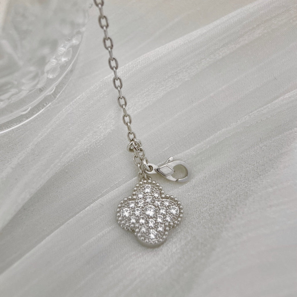 [Marin]COLLIER TRÈFLE 5 MOTIFS ARGENT ET DIAMANTS