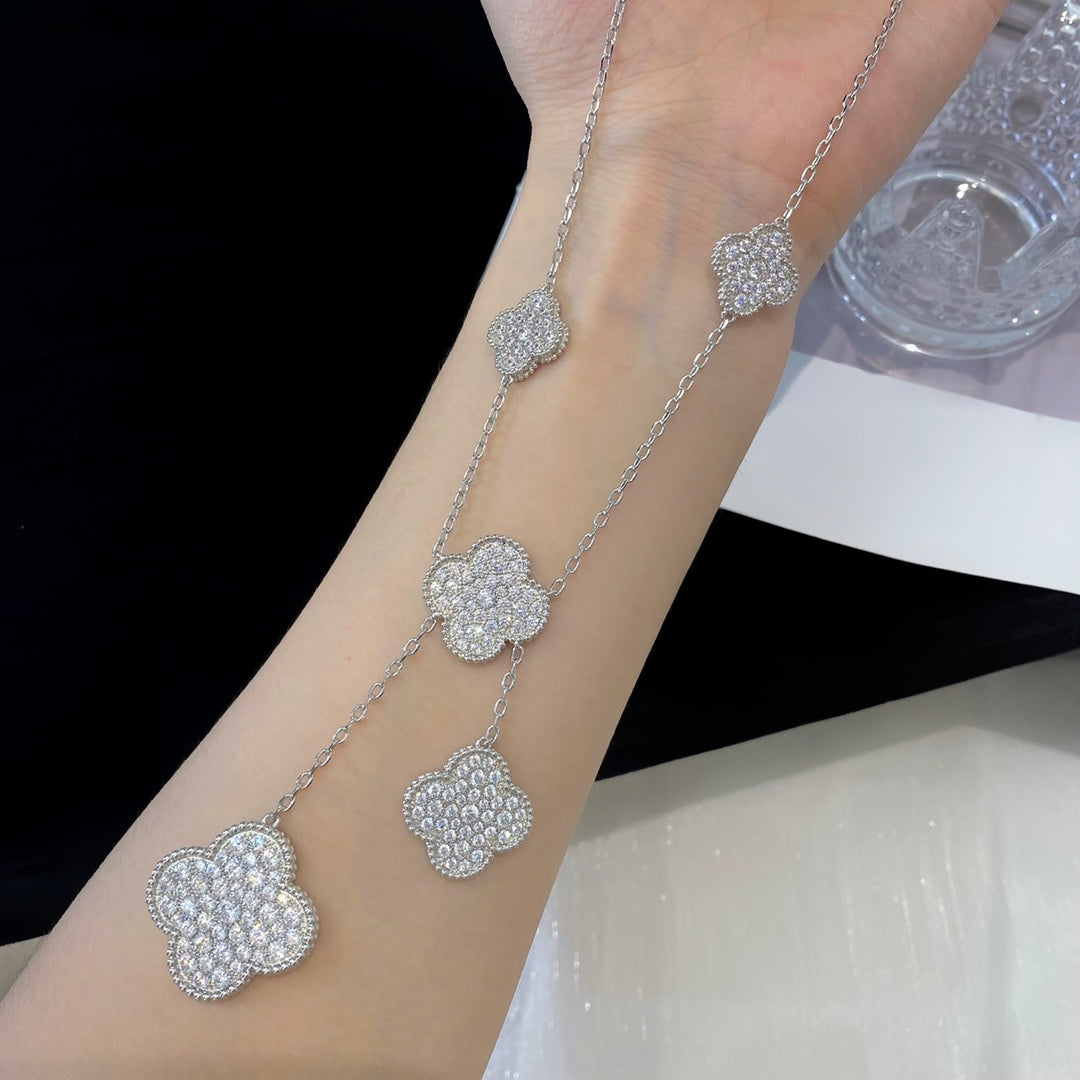[Marin]COLLIER TRÈFLE 5 MOTIFS ARGENT ET DIAMANTS