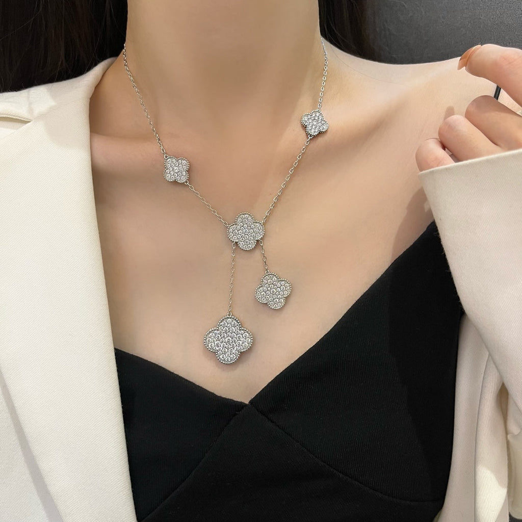 [Marin]COLLIER TRÈFLE 5 MOTIFS ARGENT ET DIAMANTS