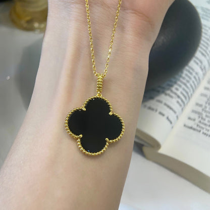 [Marin-Jewelry]CLOVER 25MM NECKLACE GOLD ONYX