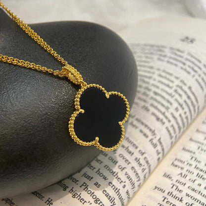 [Marin-Jewelry]CLOVER 25MM NECKLACE GOLD ONYX