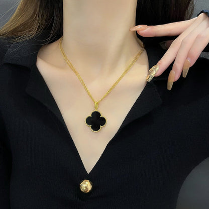 [Marin-Jewelry]CLOVER 25MM NECKLACE GOLD ONYX