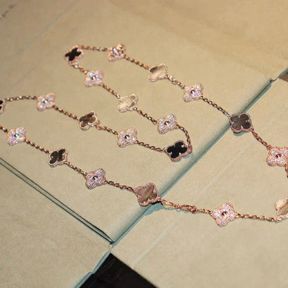 [Marin-Jewelry]クローバー 20モチーフ ダークマザーオブパール ダイヤモンド ネックレス