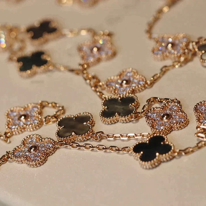 [Marin-Jewelry]クローバー 20モチーフ ダークマザーオブパール ダイヤモンド ネックレス