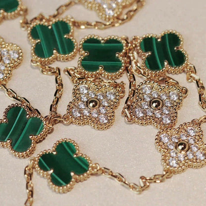 [Marin]CLOVER 20 MOTIFS MALACHITE DIAMOND NECKLACE