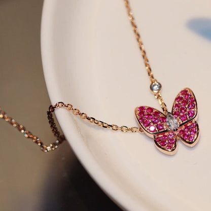 [Marin]BUTTERFLY RED DIAMOND ROSE GOLD NECKLACE