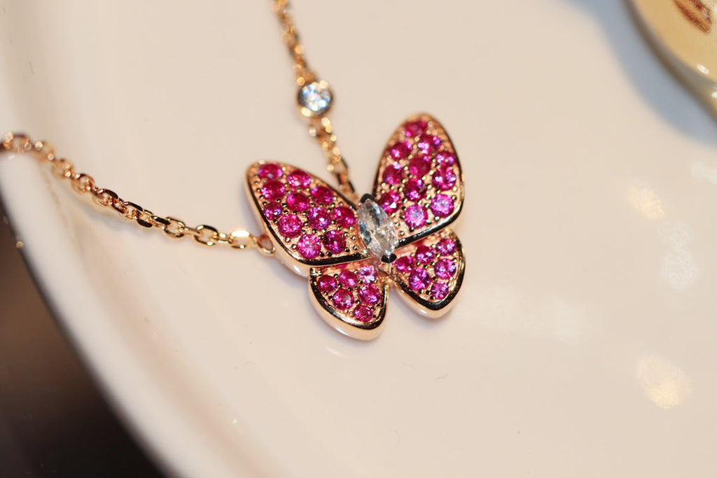 [Marin]COLLIER PAPILLON DIAMANT ROUGE OR ROSE