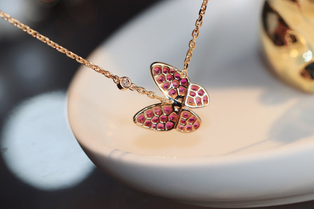 [Marin]COLLIER PAPILLON DIAMANT ROUGE OR ROSE