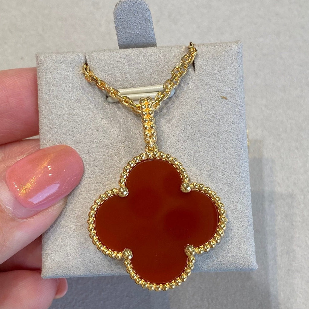 [Marin]COLLIER TRÈFLE 25 MM PLAQUÉ OR CORNALINE