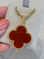 [Marin]COLLIER TRÈFLE 25 MM PLAQUÉ OR CORNALINE