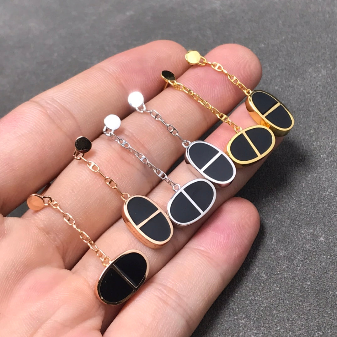 [Marin]CHAINE VERSO BLACK CERAMIC SILVER EARRINGS