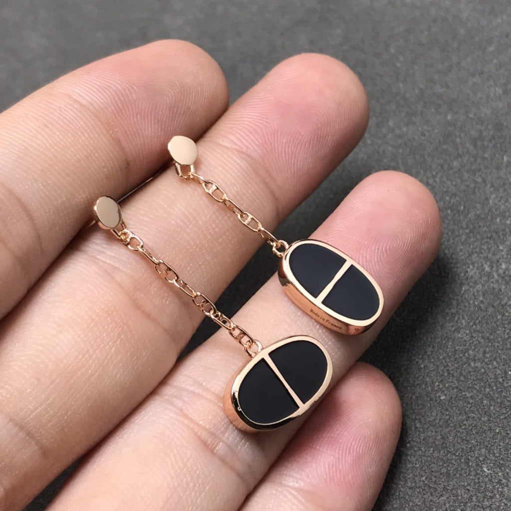 [Marin]CHAINE VERSO BLACK CERAMIC SILVER EARRINGS