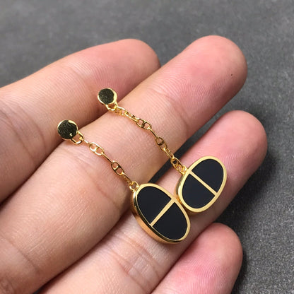 [Marin-Jewelry]CHAINE VERSO BLACK CERAMIC SILVER EARRINGS