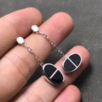[Marin]CHAINE VERSO BLACK CERAMIC SILVER EARRINGS