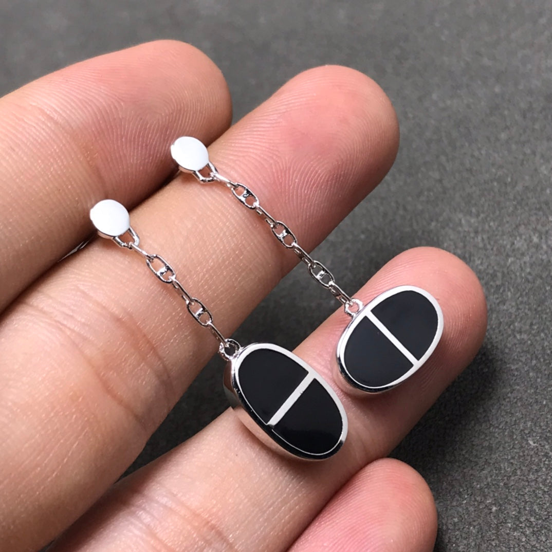 [Marin]CHAINE VERSO BLACK CERAMIC SILVER EARRINGS