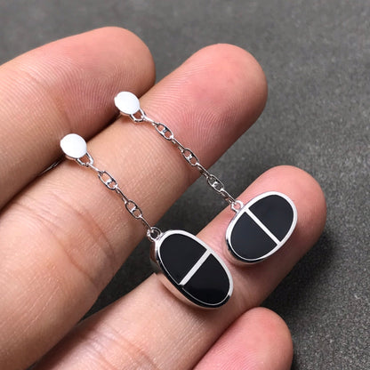[Marin-Jewelry]CHAINE VERSO BLACK CERAMIC SILVER EARRINGS
