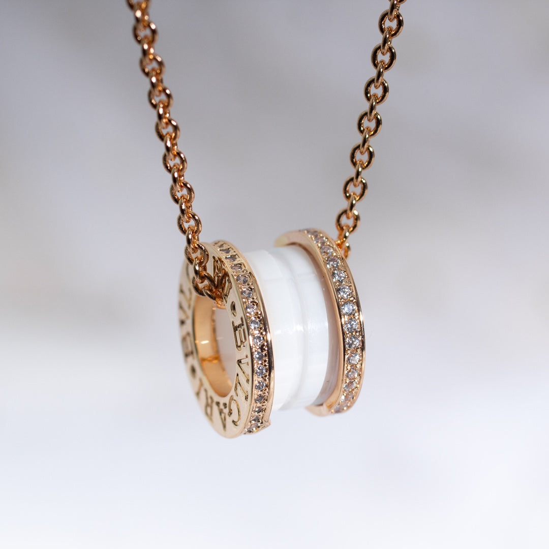 [Marin]ZERO 1 WHITE CERAMIC PINK GOLD DIAMOND NECKLACE