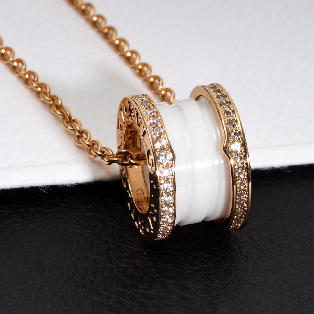 [Marin]ZERO 1 WHITE CERAMIC PINK GOLD DIAMOND NECKLACE