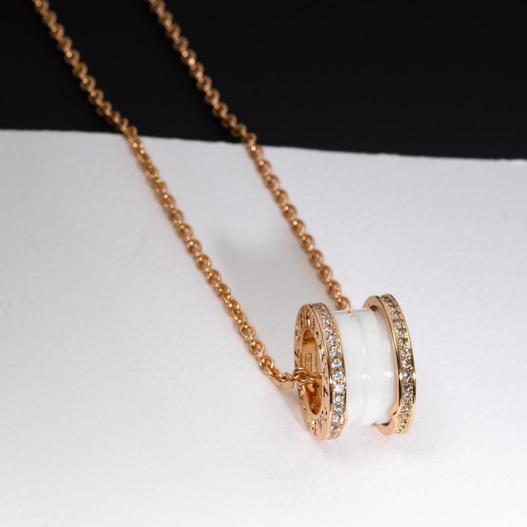 [Marin]ZERO 1 WHITE CERAMIC PINK GOLD DIAMOND NECKLACE