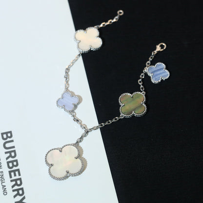 [Marin-Jewelry]CLOVER BRACELET 5 MOTIFS MOP CHALCEDONY SILVER