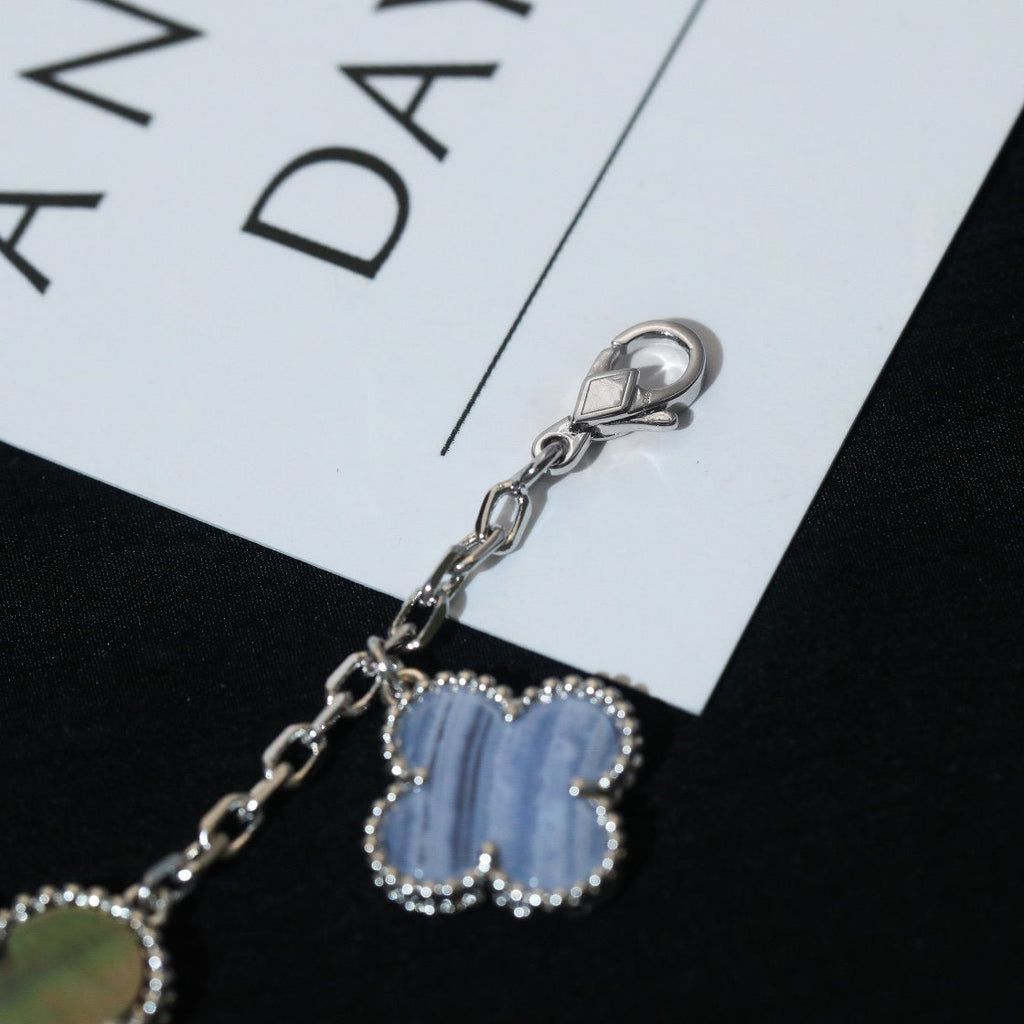 [Marin]BRACELET CLOVER 5 MOTIFS NACRE CHALCEDOINE ARGENT