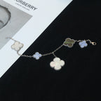 [Marin]BRACELET CLOVER 5 MOTIFS NACRE CHALCEDOINE ARGENT