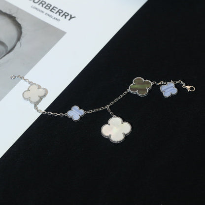 [Marin-Jewelry]CLOVER BRACELET 5 MOTIFS MOP CHALCEDONY SILVER