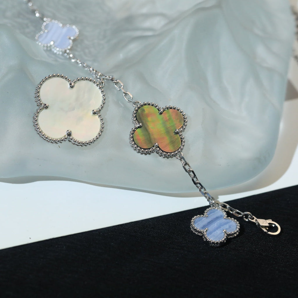 [Marin]BRACELET CLOVER 5 MOTIFS NACRE CHALCEDOINE ARGENT