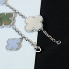 [Marin]BRACELET CLOVER 5 MOTIFS NACRE CHALCEDOINE ARGENT