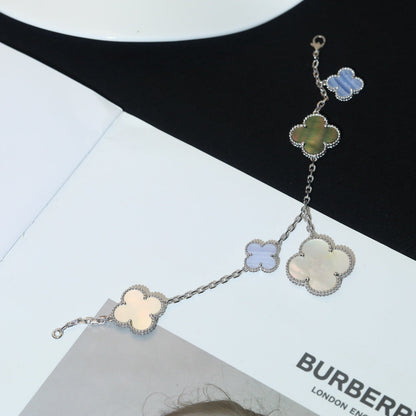 [Marin-Jewelry]CLOVER BRACELET 5 MOTIFS MOP CHALCEDONY SILVER
