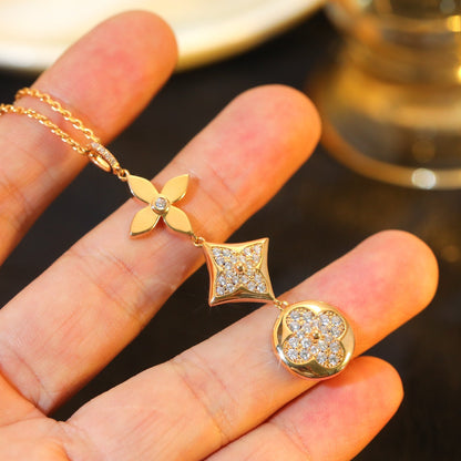 [Marin-Jewelry]STAR AND SUN DIAMOND PINK GOLD NECKLACE