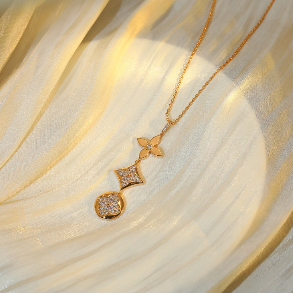 [Marin]COLLIER ÉTOILE ET SOLEIL EN OR ROSE DIAMANTS