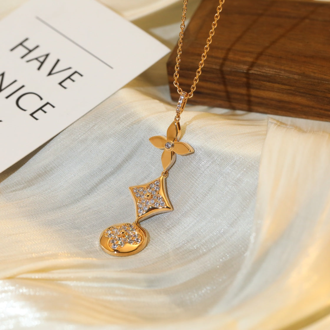 [Marin-Jewelry]STAR AND SUN DIAMOND PINK GOLD NECKLACE