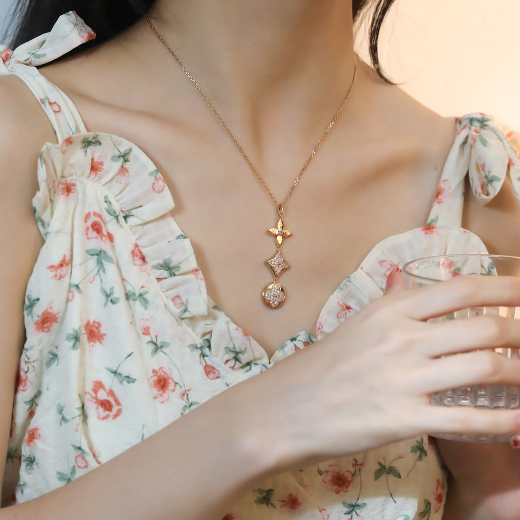[Marin]COLLIER ÉTOILE ET SOLEIL EN OR ROSE DIAMANTS