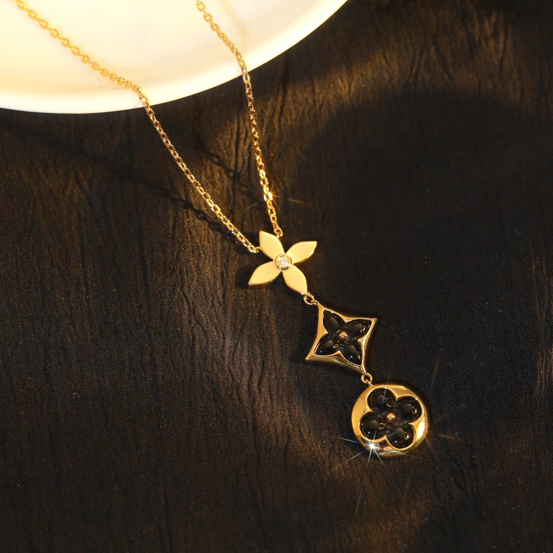 [Marin-Jewelry]STAR AND SUN ONYX PINK GOLD NECKLACE