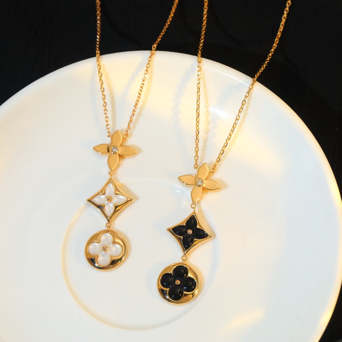 [Marin-Jewelry]STAR AND SUN ONYX PINK GOLD NECKLACE