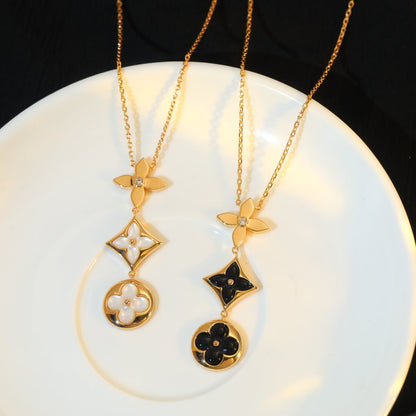 [Marin-Jewelry]STAR AND SUN ONYX PINK GOLD NECKLACE