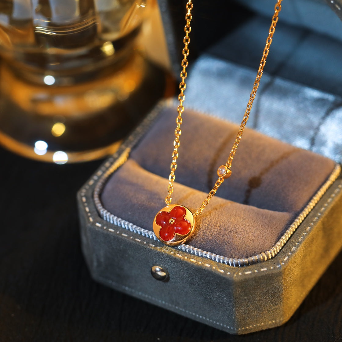 [Marin-Jewelry]SUN PEDANT PINK GOLD 1 DIAMOND NECKLACE